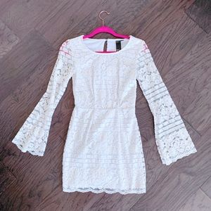 Macy's Cream Lace Bell Sleeve Dress